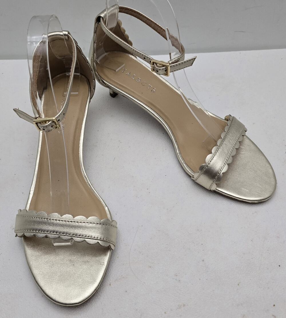 Talbots Womens Gold Metallic Leather Ankle Strap Kitten Heel Sandals 8.5